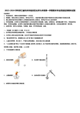 2023-2024学年浙江省杭州市临安区化学九年级第一学期期末学业质量监测模拟试题含解析.doc