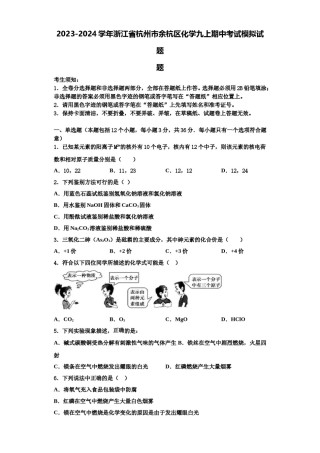 2023-2024学年浙江省杭州市余杭区化学九上期中考试模拟试题含解析.doc