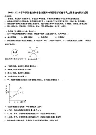 2023-2024学年浙江省杭州市余杭区英特外国语学校化学九上期末统考模拟试题含解析.doc