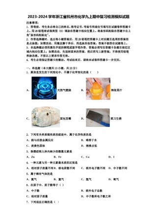 2023-2024学年浙江省杭州市化学九上期中复习检测模拟试题含解析.doc