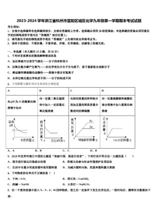 2023-2024学年浙江省杭州市富阳区城区化学九年级第一学期期末考试试题含解析.doc