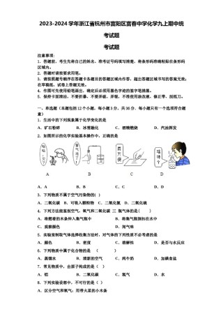 2023-2024学年浙江省杭州市富阳区富春中学化学九上期中统考试题含解析.doc