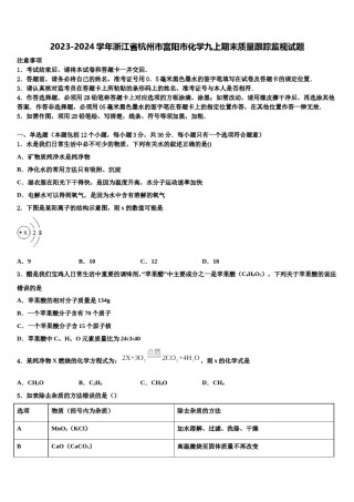 2023-2024学年浙江省杭州市富阳市化学九上期末质量跟踪监视试题含解析.doc