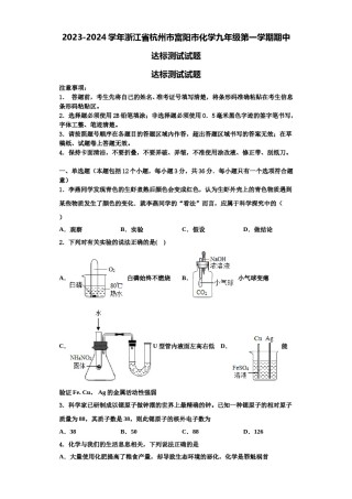 2023-2024学年浙江省杭州市富阳市化学九年级第一学期期中达标测试试题含解析.doc