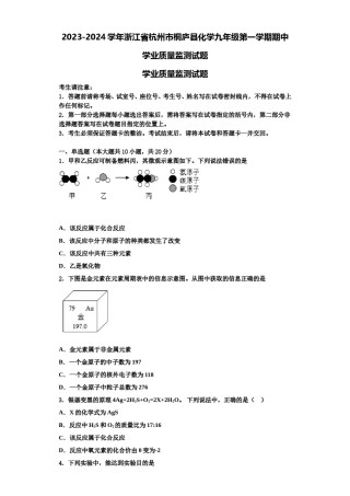 2023-2024学年浙江省杭州市桐庐县化学九年级第一学期期中学业质量监测试题含解析.doc