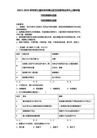 2023-2024学年浙江省杭州市萧山区五校联考化学九上期中复习检测模拟试题含解析.doc