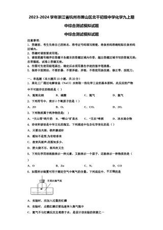 2023-2024学年浙江省杭州市萧山区北干初级中学化学九上期中综合测试模拟试题含解析.doc
