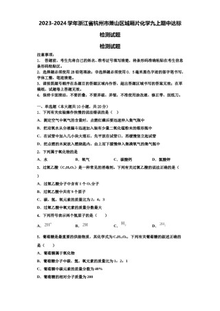 2023-2024学年浙江省杭州市萧山区城厢片化学九上期中达标检测试题含解析.doc