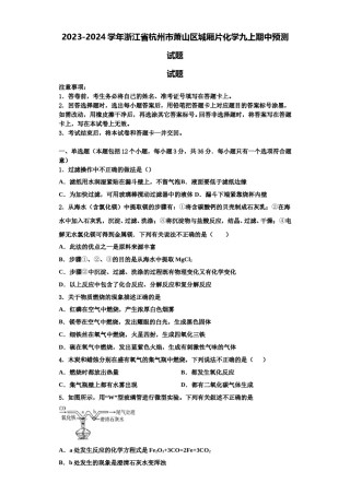 2023-2024学年浙江省杭州市萧山区城厢片化学九上期中预测试题含解析.doc