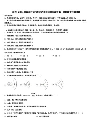 2023-2024学年浙江省杭州市西湖区化学九年级第一学期期末经典试题含解析.doc