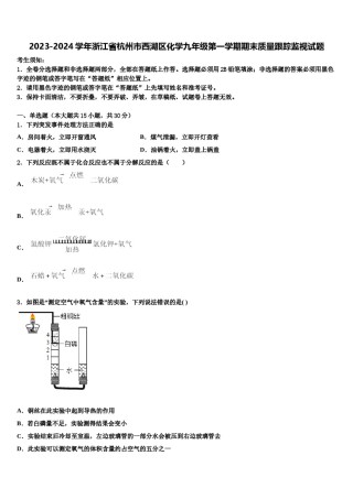 2023-2024学年浙江省杭州市西湖区化学九年级第一学期期末质量跟踪监视试题含解析.doc