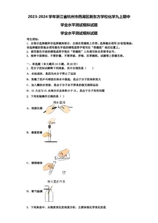 2023-2024学年浙江省杭州市西湖区新东方学校化学九上期中学业水平测试模拟试题含解析.doc