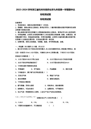 2023-2024学年浙江省杭州市高桥化学九年级第一学期期中达标检测试题含解析.doc