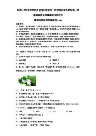 2023-2024学年浙江省杭州拱墅区七校联考化学九年级第一学期期中质量跟踪监视模拟试题含解析.doc