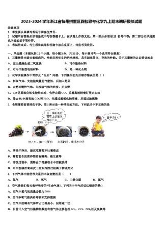 2023-2024学年浙江省杭州拱墅区四校联考化学九上期末调研模拟试题含解析.doc
