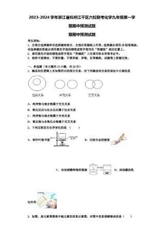 2023-2024学年浙江省杭州江干区六校联考化学九年级第一学期期中预测试题含解析.doc
