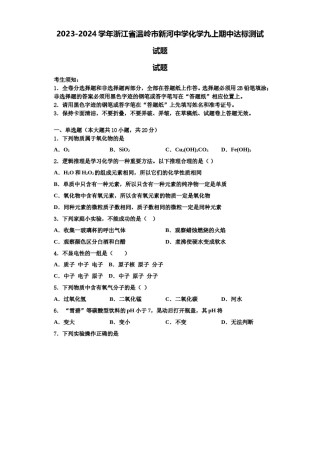 2023-2024学年浙江省温岭市新河中学化学九上期中达标测试试题含解析.doc