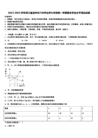2023-2024学年浙江省温州市八中学化学九年级第一学期期末学业水平测试试题含解析.doc