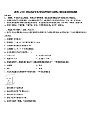 2023-2024学年浙江省温州市八中学数化学九上期末监测模拟试题含解析.doc