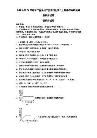 2023-2024学年浙江省温州市各学校化学九上期中学业质量监测模拟试题含解析.doc