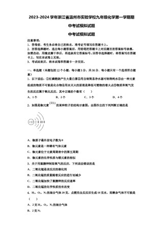 2023-2024学年浙江省温州市实验学校九年级化学第一学期期中考试模拟试题含解析.doc