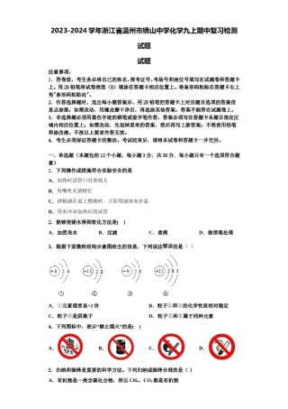 2023-2024学年浙江省温州市绣山中学化学九上期中复习检测试题含解析.doc