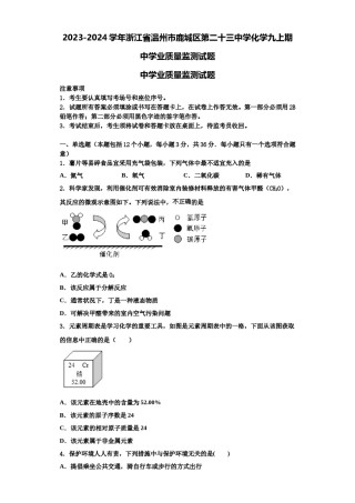 2023-2024学年浙江省温州市鹿城区第二十三中学化学九上期中学业质量监测试题含解析.doc