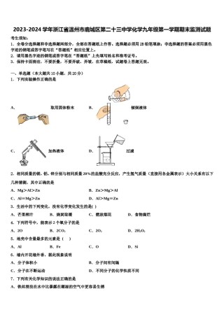 2023-2024学年浙江省温州市鹿城区第二十三中学化学九年级第一学期期末监测试题含解析.doc