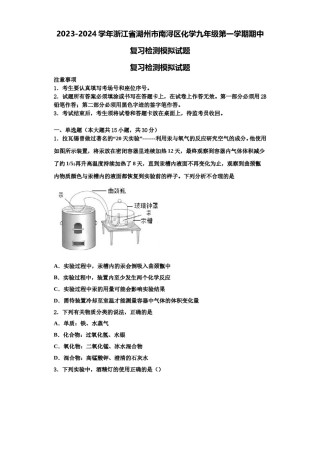 2023-2024学年浙江省湖州市南浔区化学九年级第一学期期中复习检测模拟试题含解析.doc