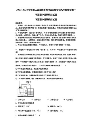 2023-2024学年浙江省湖州市南浔区实验学校九年级化学第一学期期中调研模拟试题含解析.doc