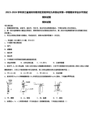 2023-2024学年浙江省湖州市南浔区实验学校九年级化学第一学期期末学业水平测试模拟试题含解析.doc