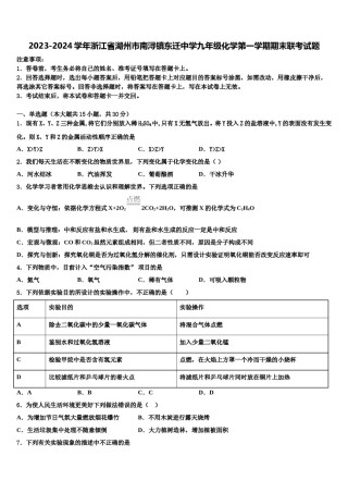 2023-2024学年浙江省湖州市南浔镇东迁中学九年级化学第一学期期末联考试题含解析.doc