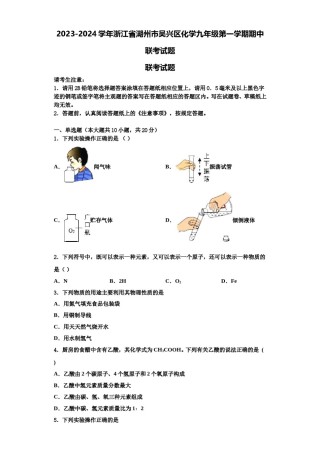 2023-2024学年浙江省湖州市吴兴区化学九年级第一学期期中联考试题含解析.doc