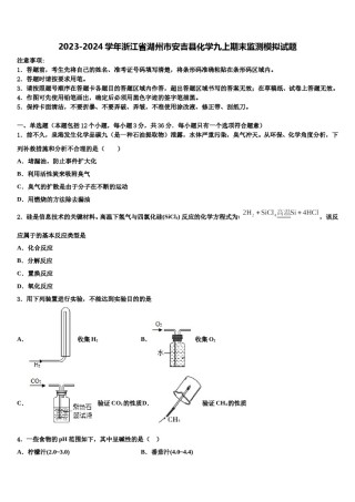 2023-2024学年浙江省湖州市安吉县化学九上期末监测模拟试题含解析.doc