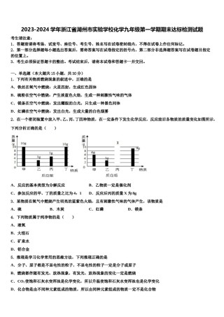 2023-2024学年浙江省湖州市实验学校化学九年级第一学期期末达标检测试题含解析.doc
