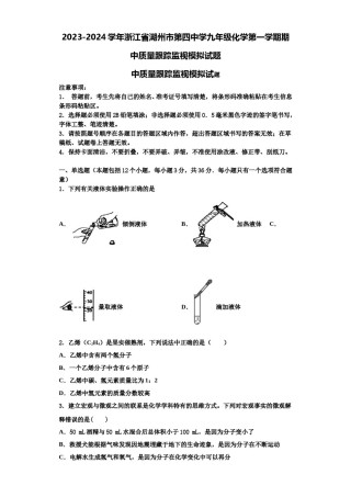 2023-2024学年浙江省湖州市第四中学九年级化学第一学期期中质量跟踪监视模拟试题含解析.doc