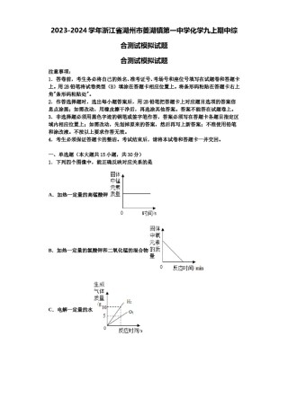 2023-2024学年浙江省湖州市菱湖镇第一中学化学九上期中综合测试模拟试题含解析.doc
