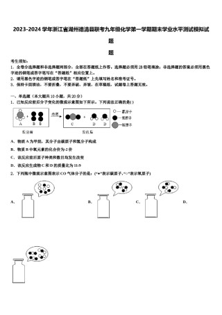 2023-2024学年浙江省湖州德清县联考九年级化学第一学期期末学业水平测试模拟试题含解析.doc