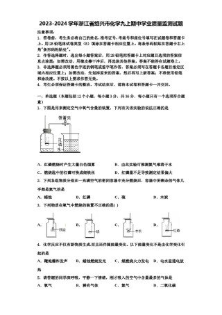 2023-2024学年浙江省绍兴市化学九上期中学业质量监测试题含解析.doc