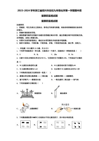 2023-2024学年浙江省绍兴市名校九年级化学第一学期期中质量跟踪监视试题含解析.doc