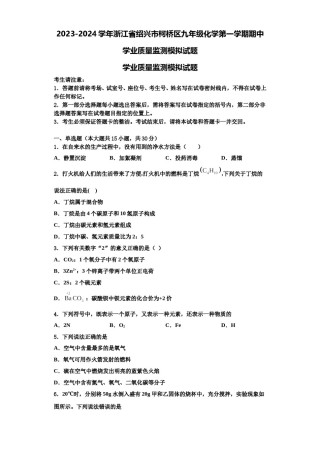 2023-2024学年浙江省绍兴市柯桥区九年级化学第一学期期中学业质量监测模拟试题含解析.doc