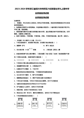 2023-2024学年浙江省绍兴市柯桥区六校联盟化学九上期中学业质量监测试题含解析.doc
