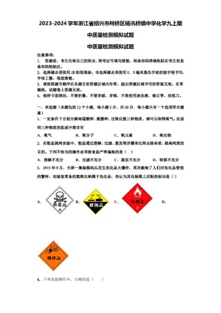 2023-2024学年浙江省绍兴市柯桥区杨汛桥镇中学化学九上期中质量检测模拟试题含解析.doc