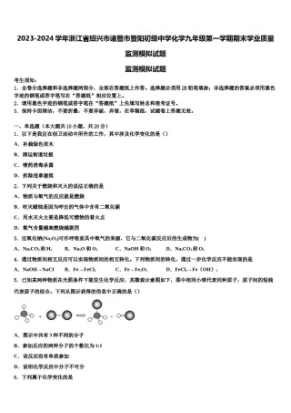 2023-2024学年浙江省绍兴市诸暨市暨阳初级中学化学九年级第一学期期末学业质量监测模拟试题含解析.doc