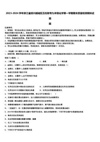 2023-2024学年浙江省绍兴越城区五校联考九年级化学第一学期期末质量检测模拟试题含解析.doc