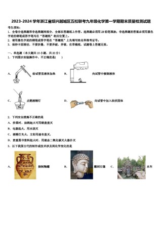 2023-2024学年浙江省绍兴越城区五校联考九年级化学第一学期期末质量检测试题含解析.doc