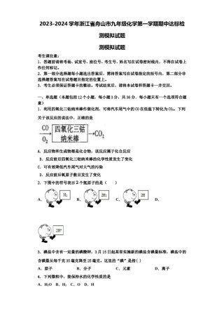 2023-2024学年浙江省舟山市九年级化学第一学期期中达标检测模拟试题含解析.doc