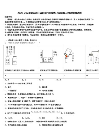 2023-2024学年浙江省舟山市化学九上期末复习检测模拟试题含解析.doc