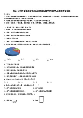2023-2024学年浙江省舟山市南海实验中学化学九上期末考试试题含解析.doc