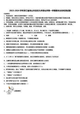 2023-2024学年浙江省舟山市名校九年级化学第一学期期末达标检测试题含解析.doc